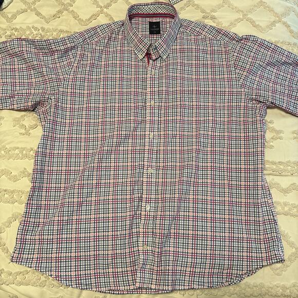 Tailorbyrd Mens Button Down Shirt Blue/Pink Short Sleeve Collar XXL - Picture 1 of 5